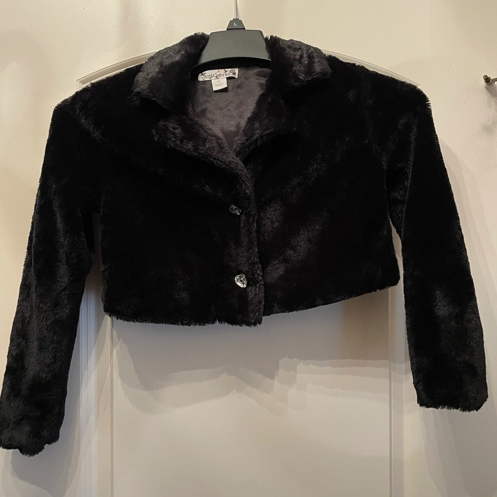 Girls Size 7 Black Fur Shrug